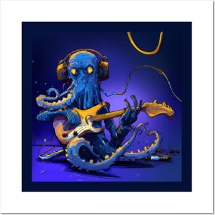 Blue Octopus Plays Jazz Guitar Posters and Art